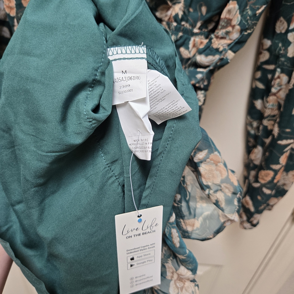 NWT Cupshe Floral Green Dress, Medium - Picture 8 of 10
